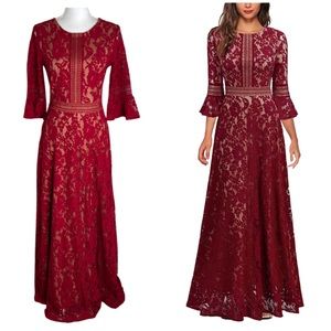 MISSMAY Full Lace Contrast Bell Sleeve Formal Long Dress Red Size S NWT